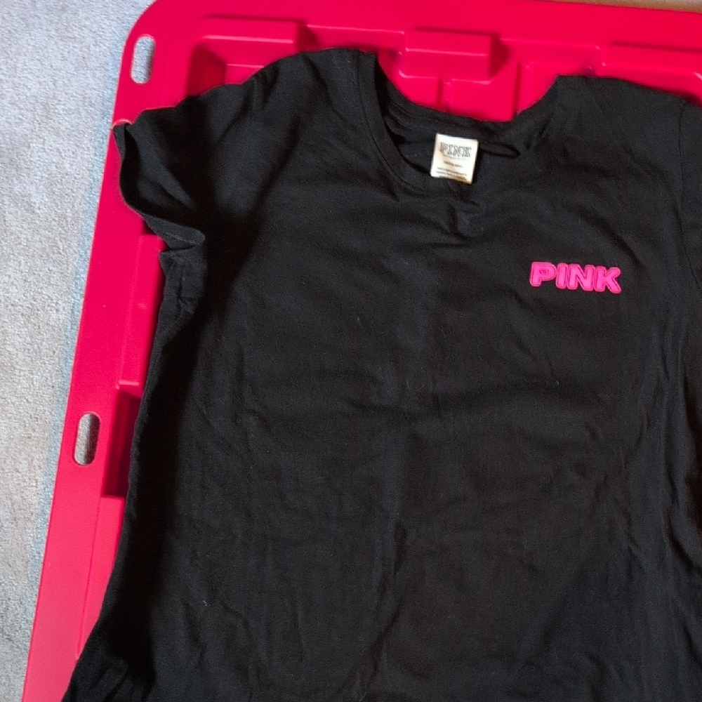 PINK Victoria's Secret Women' Black Tee with Pink Logo